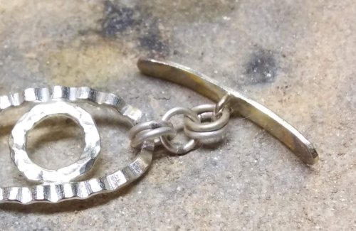 Judy Larson's Ripple Bracelet  - , Metalwork, Cutting, Cutting Tool, Cutters, Dapping, Dapping Jewelry, Filing, Finishing, Findings, Clasps, Components, Tumbling, Tumble, Tumbling Jewelry, Butane Torch, Soldering, Solder, Tools,  Connect the T-bar to the bracelet 